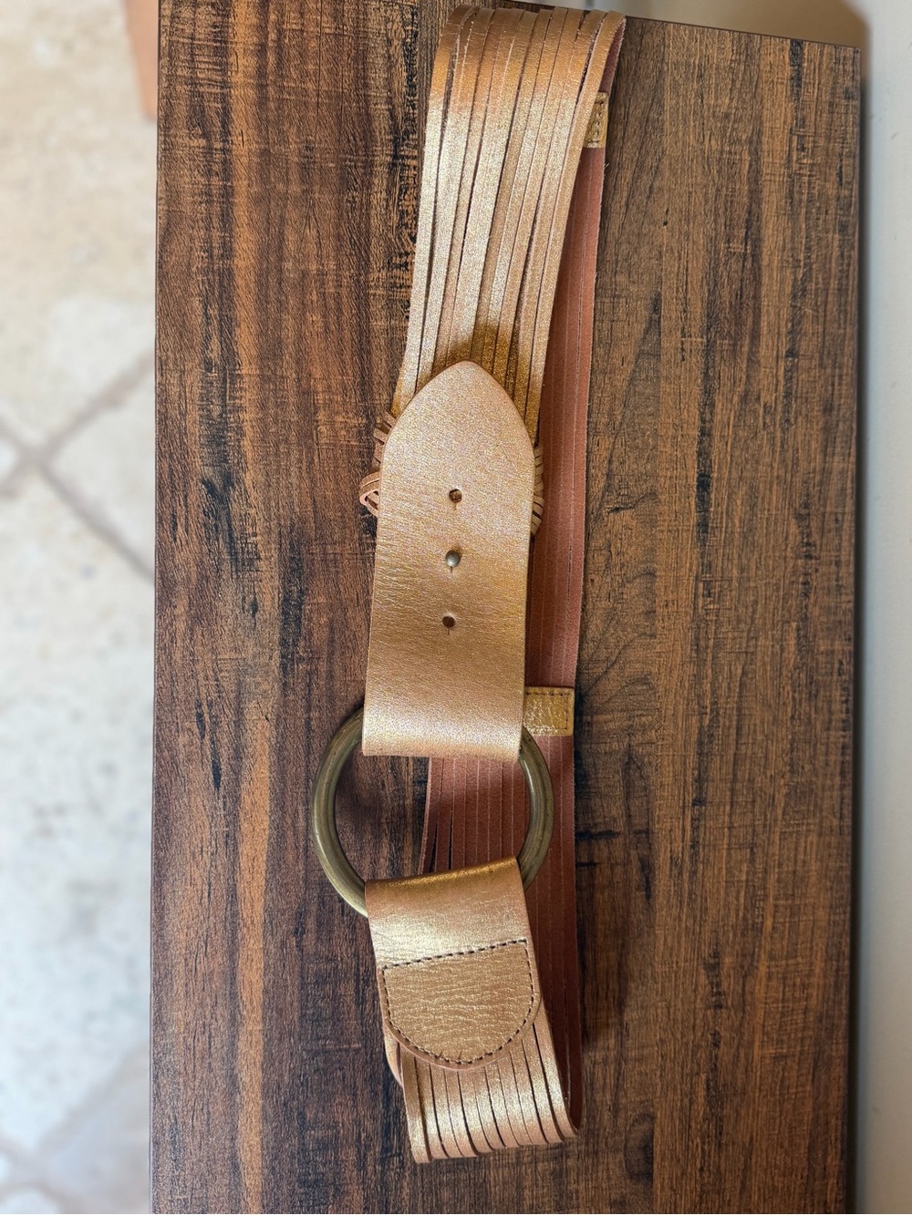 Linea Pelle VIntage Leather Belt Gold Tone Size Large EUC